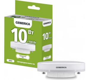 Лампа светодиодная T80 таблетка 10Вт 230В 4000К GX53 GENERICA  LL-T80-10-230-40-GX53-G