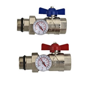 Кран со сгоном 1" с термометром (2шт) красная и синяя бабочка TeRma33503