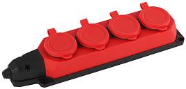 Колодка каучук 4 гнезда красная с/з 16А К-4е-RED-IP44 Б0044553 ЭРА