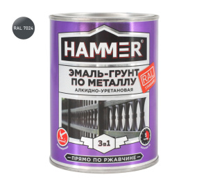 Эмаль-грунт по металлу 3в1 HAMMER RAL7024 графитовая серая (0,9кг)