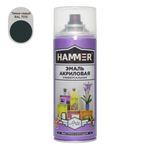 Эмаль аэроз. универ. темно-серая высокоглянцевая Hammer RAL 7015 (520мл)