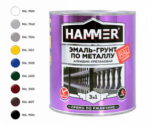 Эмаль-грунт по металлу 3в1 HAMMER RAL7004 сигнал. серый (2,7кг)