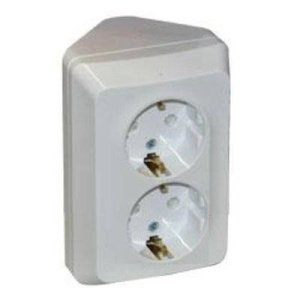 Розетка 2-м ОП Этюд 16А с/з белая угловая РА16-108В