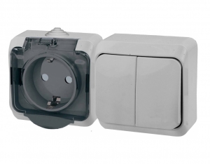 Блок ОП Этюд выкл. 2-кл+розетка с/з со/ш серый ВРА16-242С