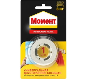 Лента клейкая монтажная белая Двусторонняя 1м Момент 3001745 Лента клейкая монтажная белая Двусторонняя 1м Момент 3001745
