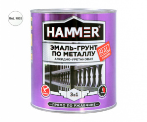 Эмаль-грунт по металлу 3в1 HAMMER RAL9003 сигнал. белый (2,7кг)