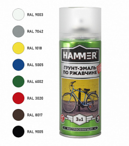 Грунт аэроз. по ржавчине 3в1 HAMMER б/с п/мат глуб. черный RAL9004 (520мл)
