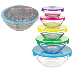 Миска (салатник) с крышкой (5шт) INSALATO стекло Mallony