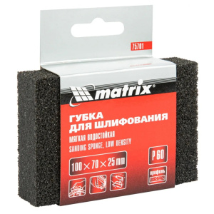 Губка шлифовальная Р60 100*70*25мм мягкая Matrix 75701