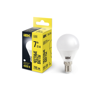 Лампа светодиодная ЕСО 7Вт Е14 матовый шар LLE-G45-7-230-40(30)-E14