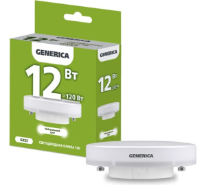 Лампа светодиодная T80 таблетка 12Вт 230В 4000К GX53 GENERICA  LL-T80-12-230-40-GX53-G