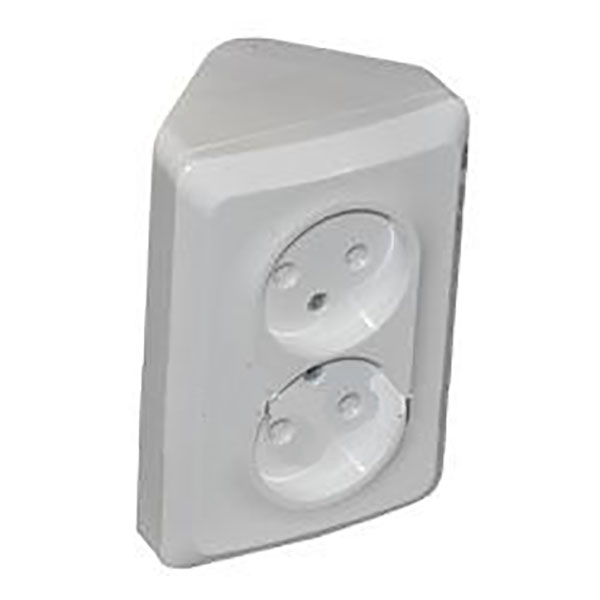 Розетка 2-м ОП Этюд 16А с/з белая угловая РА16-108В