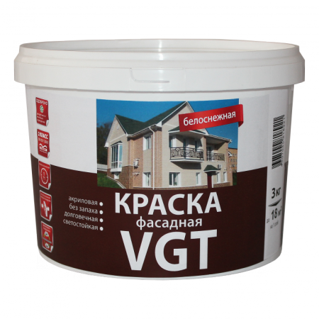 Краска ВД-АК 1180 фасадная б/снежная (3кг) ВГТ