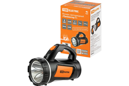 Фонарь светодиод. Прожектор 7 аккумуляторный 3 Вт LED+COB 120лм 3,7В 1,5А*ч USB TDM SQ0350-0051