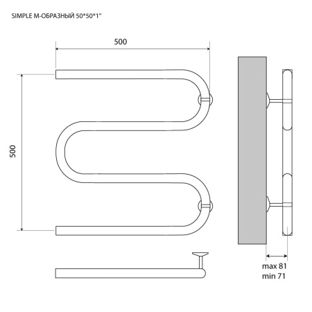 Полотенцесушитель MELODIA Simple М-образный б/кронштейна 50х50х1" MTRSP5050 49422