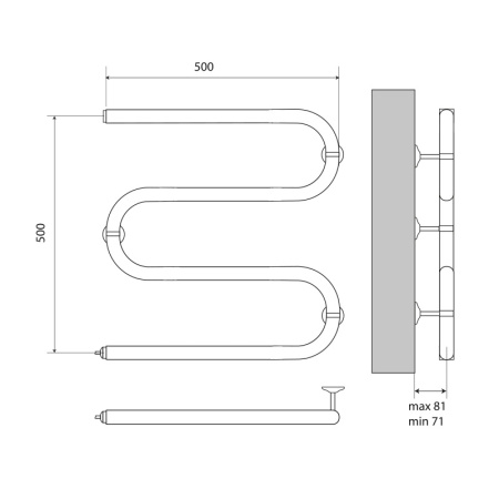 Полотенцесушитель MELODIA Simple Electro 50х50 М-обр. cухой ТЭН 81Вт MTRSPE5050 49467