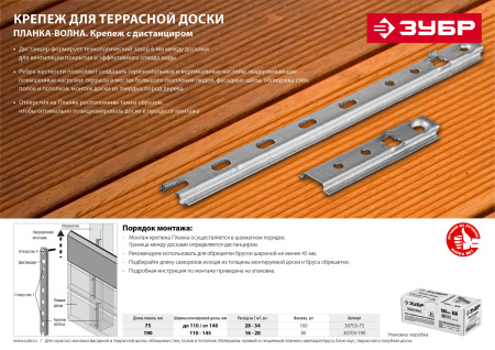 Крепеж дистанциром для фасадной и террасной доски Планка-Волна 30703-75