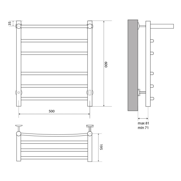 Полотенцесушитель MELODIA Shelf Electro 50х60 П5_2*3 cухой ТЭН 93Вт встр.диммер MTRSHE5060 49462 Полотенцесушитель MELODIA Shelf Electro 50х60 П5_2*3 cухой ТЭН 93Вт встр.диммер MTRSHE5060 49462